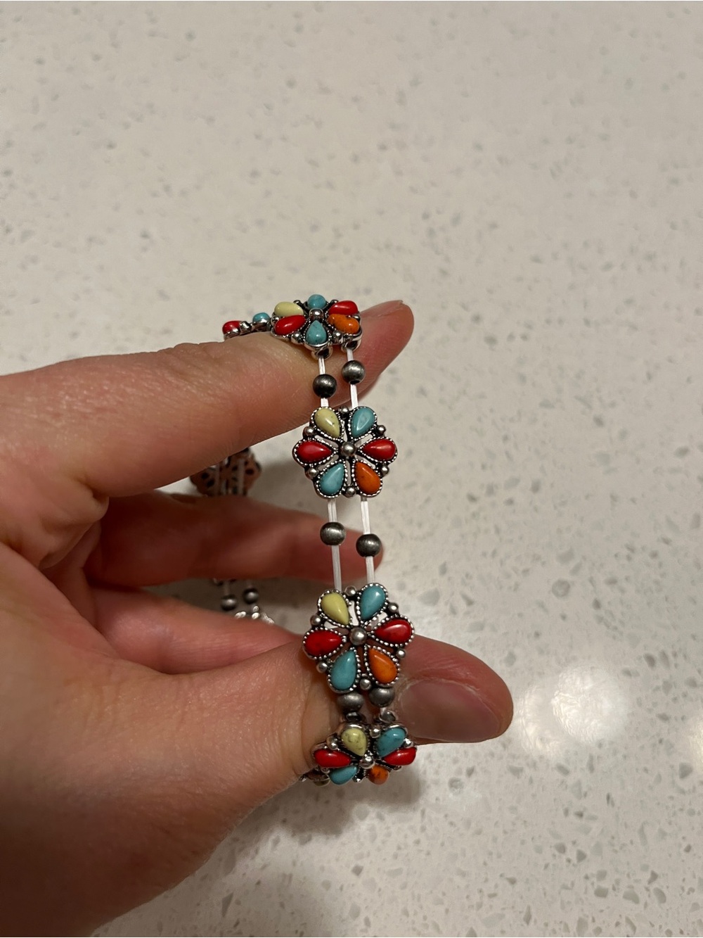 Multicolor Floral Teardrop faux turquoise Stone stretchy Bracelet - Picture 5 of 9